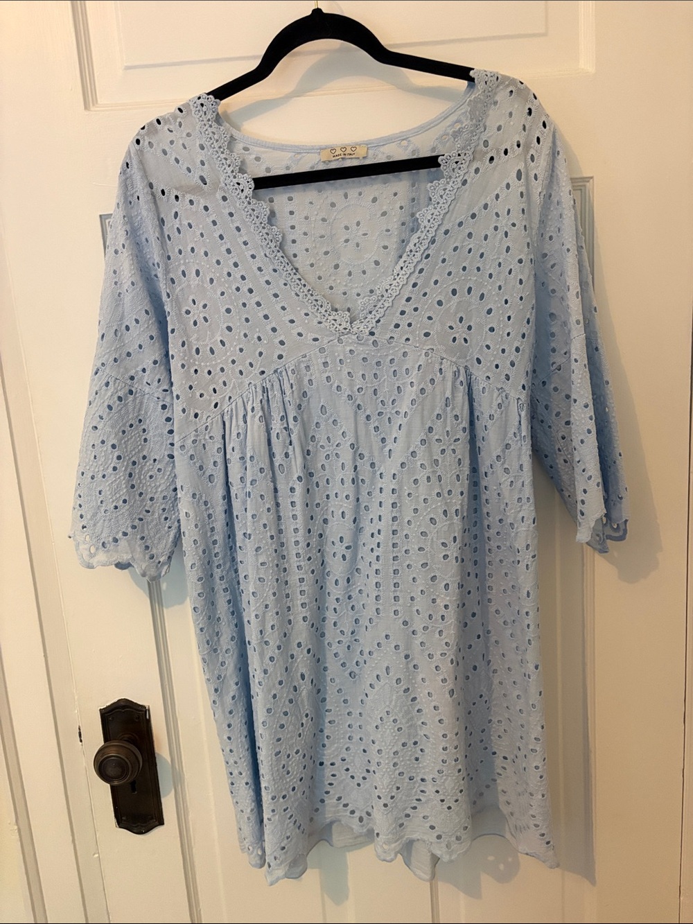 Light Blue Eyelet V-Neck Women's Top